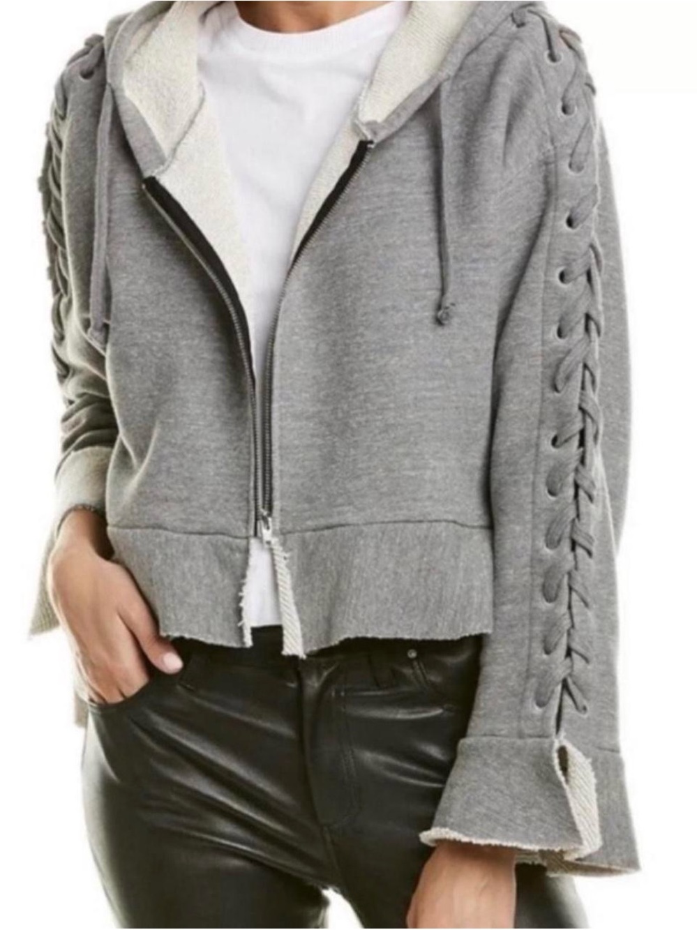 IRO Grey Lace-Up Sleeve Zip Hoodie